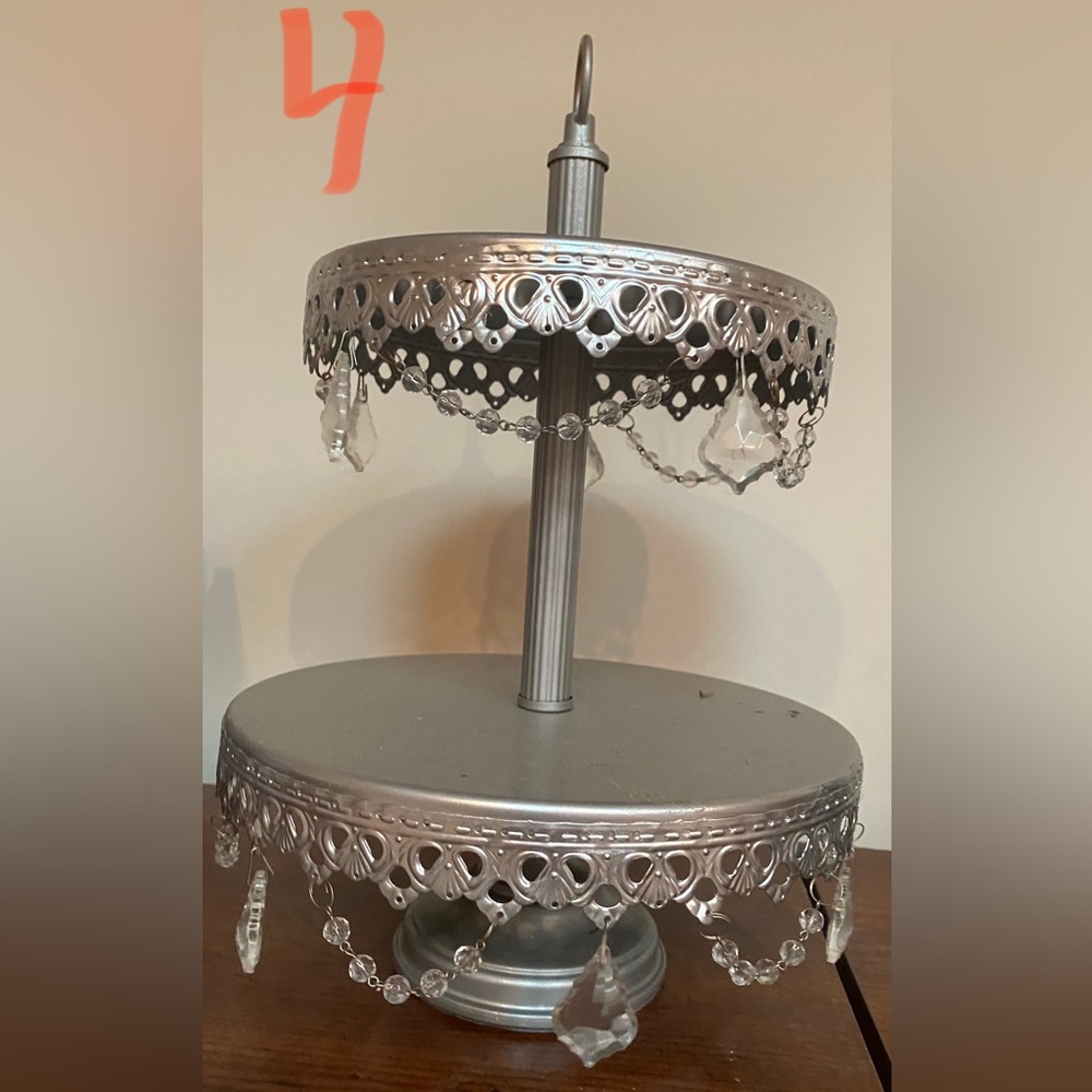 Opulent Treasures, silver double tier serving stand